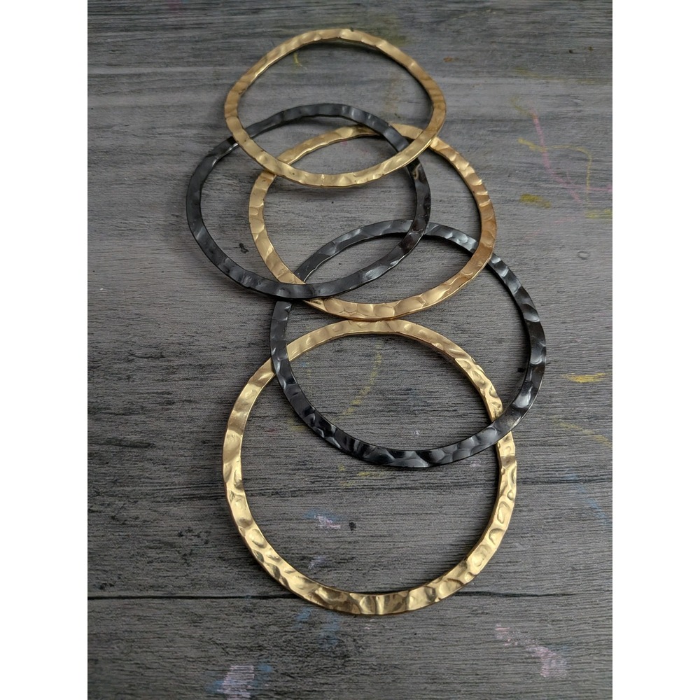 Hammered Metal Bangle Bracelet Set Gold Gunmetal Wavy Stackable 5 Piece